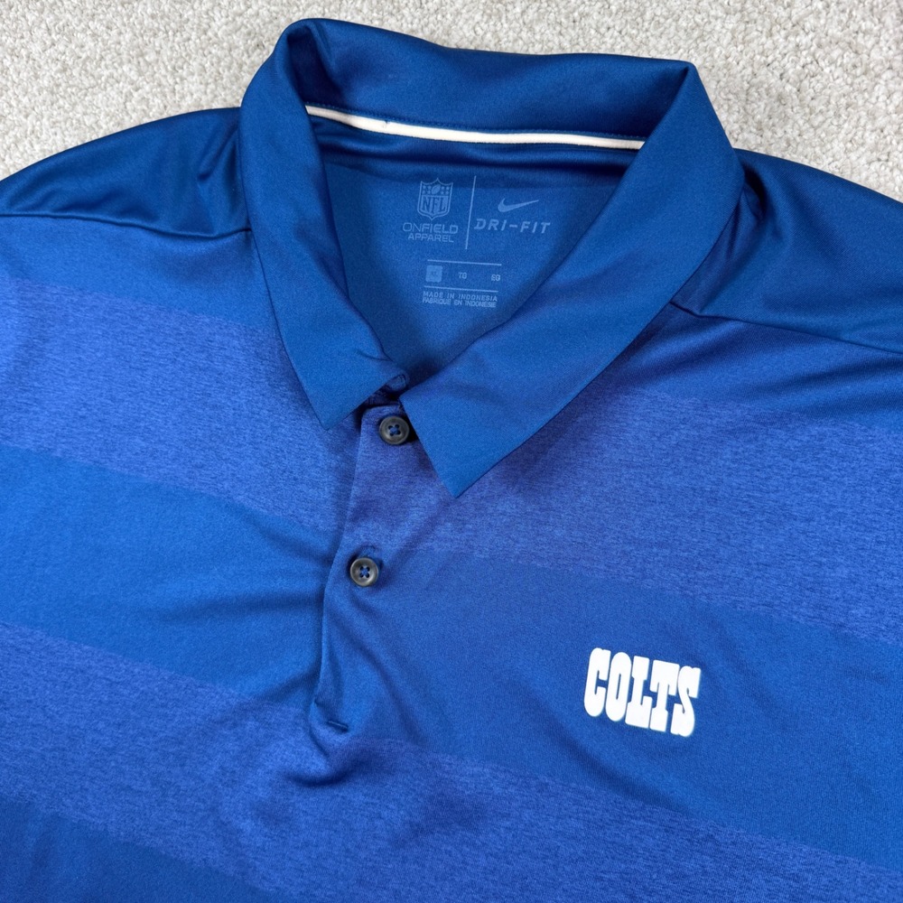 Nike Polo Shirt Men XL Blue NFL Indianapolis Colts Dri-FIT Striped Onfield